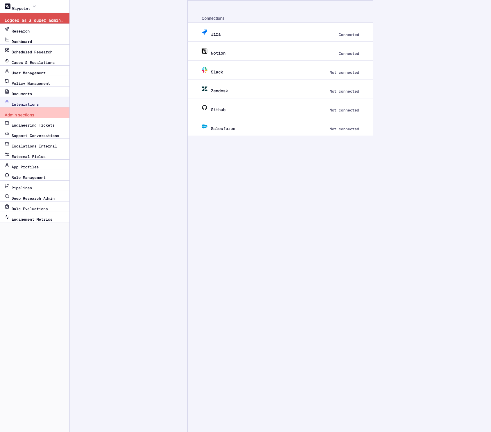 Integrations page with Jira card shown as Connected
