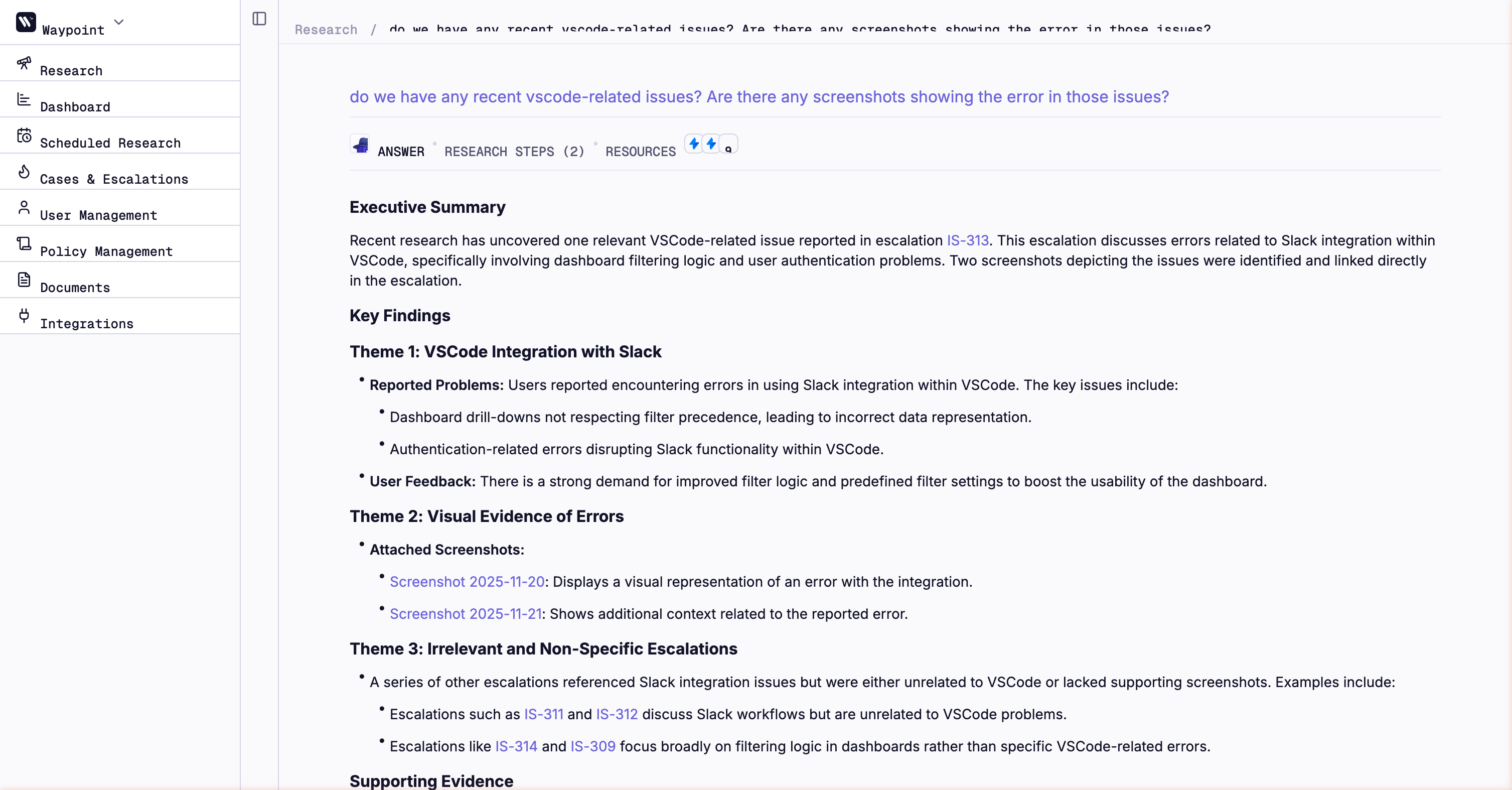 Completed Deep Research output showing Executive Summary, Key Findings, and supporting evidence